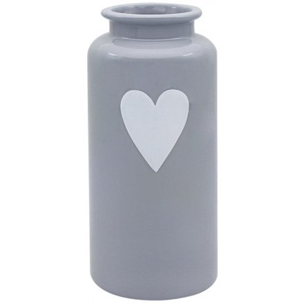 Small Grey Vase with Heart Decal