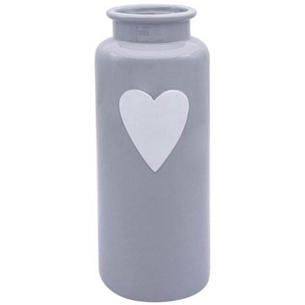 Large Grey Vase with Heart Decal