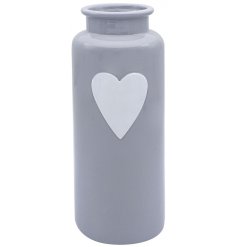 Large Grey Ceramic Vase with Heart Decal