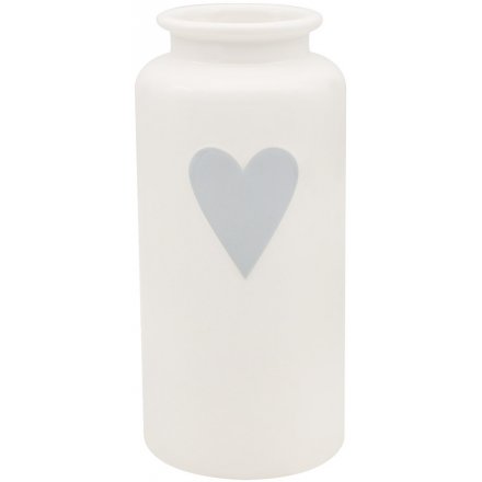 Small White Vase with Heart Decal