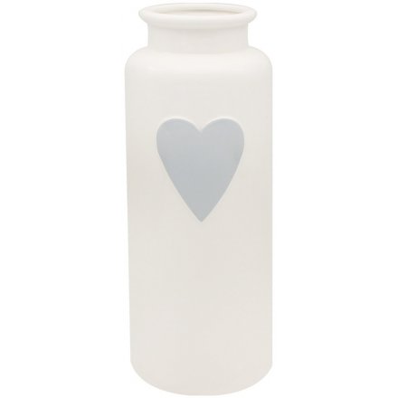 Large White Vase with Heart Decal