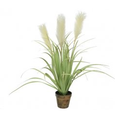 An artificial pampas grass set within a plastic pot, ready to be placed within a new planter, container or pot. 