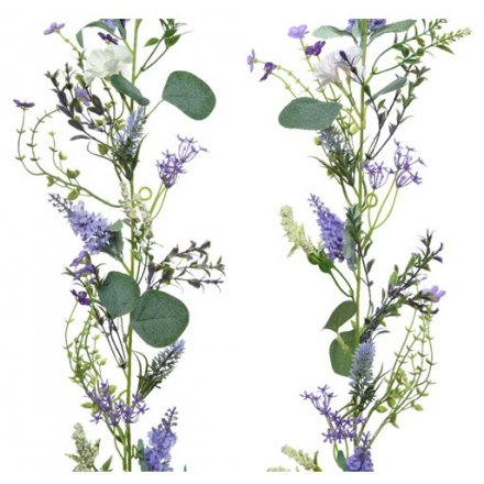 This is a 180cm garland of lifelike artificial lavender blooms, pansies and green foliage ideal for floral displays or f