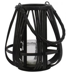 A simplistic black lantern with a glass candle inner for added light. 