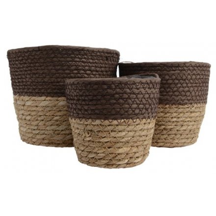 Set Of 3 Two Toned Storage Baskets
