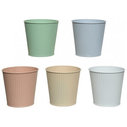 Five Assorted Metal Planters with Vertical Striped Pattern, 10.6cm