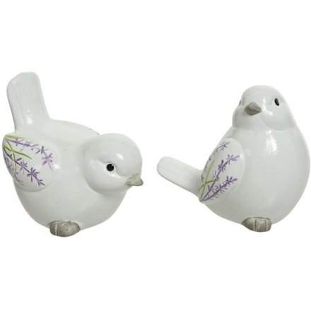 Two Assorted Birds with Lavender Painted Wings, 9cm