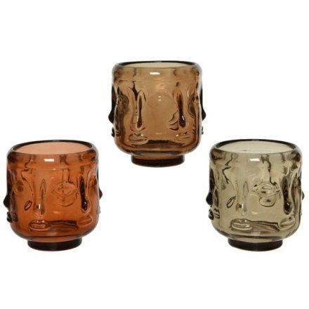 Three Assorted Glass Face T-Light Holders, 8cm