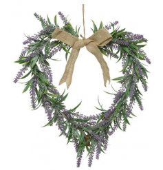 A charming heart shaped wreath decorated with artificial lavender. Complete with a rustic jute bow and hanger.