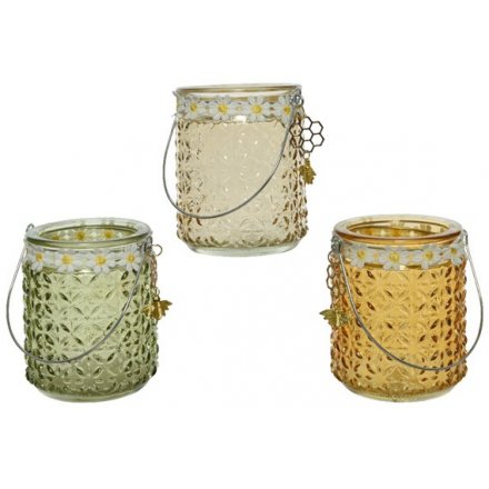 Floral Glass Tealight Holders, 9.5cm Mix