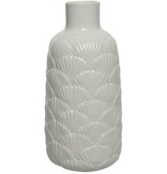 A Stunning Ceramic Vase in White with Shell Pattern