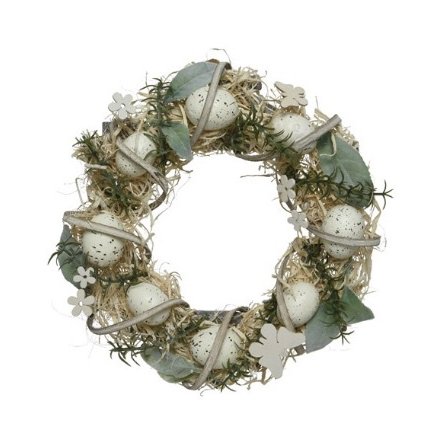 Wreath with Foam Eggs, Flowers And Butterfly Decoration, 30cm
