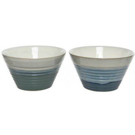 A mix of 2 blue and green stoneware bowls. Beautifully glazed with a watercolour style finish.