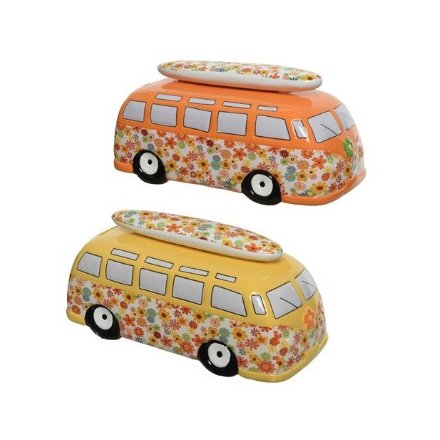 Assortment of Two Money Bank Flower Buses, 10.5cm