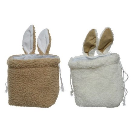 Two Assorted Bags With Bunny Ears and Pompom Tails, 14cm