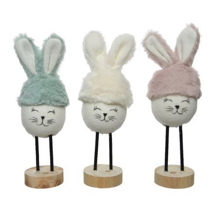 Three Assorted Polyester Bunnies With Iron Feet, 24cm