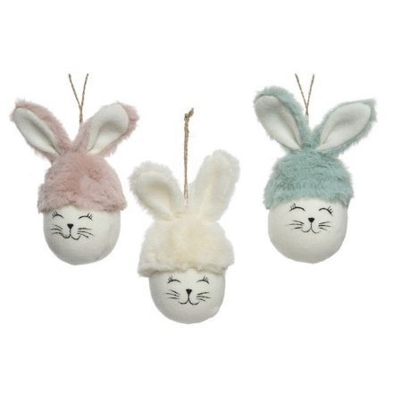 Three Assorted Polyester Hanging Bunnies, 9cm
