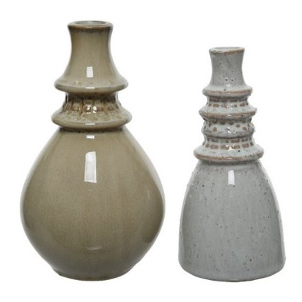 Assortment of Two Stoneware Round Vases, 15.5cm