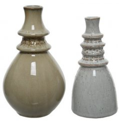 Two Assorted Stoneware Round Vases, 15.5cm