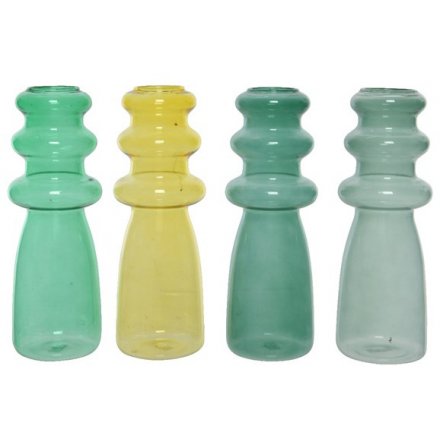 Three Assorted Ribbed Green/Yellow Glass Vases, 20.4cm