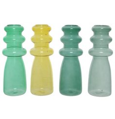 3 Assorted Ribbed Glass Vases