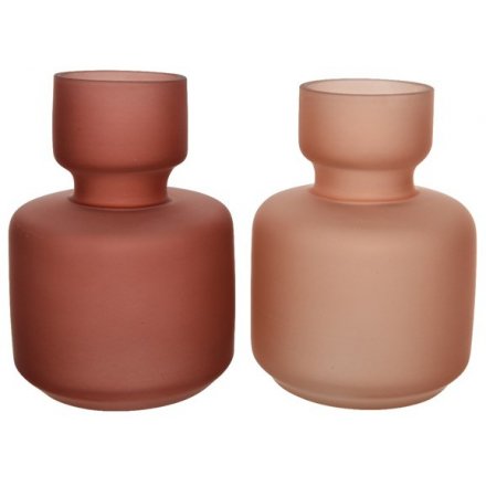 Two Assorted Glass Matt Paint Vases, 16cm
