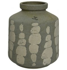 A Patterned Vase in Green/Grey, 17cm