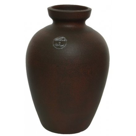 Deep Brown Coloured Terracotta Vase, 25cm