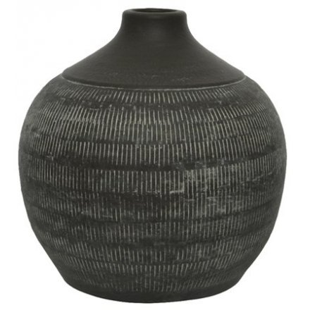Vertical Striped Patterned Black Vase, 24cm