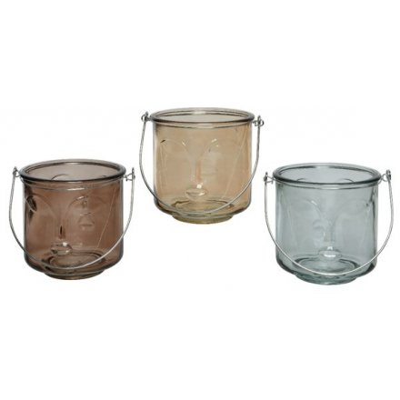Three Assorted Glass Face T-Light Holders, 11.6cm