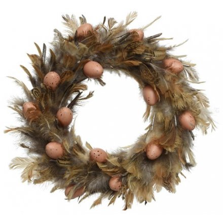 Natural Feather Willow Wreath, 33cm
