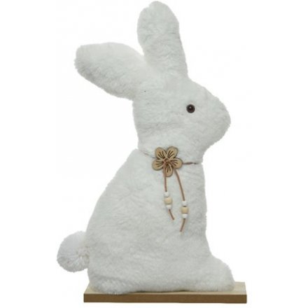 White Furry Bunny with Flower Necklace, 40cm