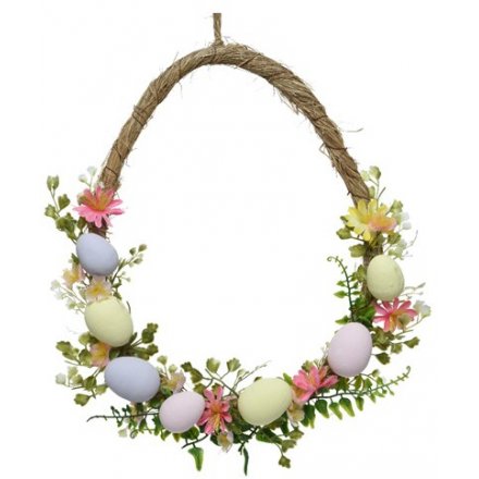 Egg Shaped Floral Easter Wreath, 35cm