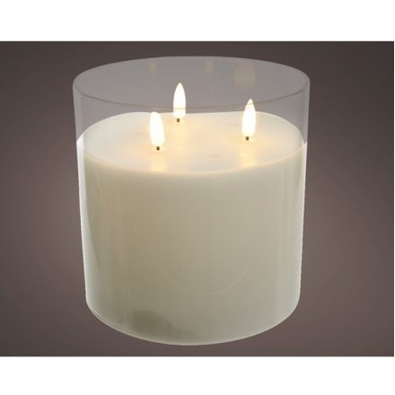 LED Glass Candle - 3 Wicks, 17cm