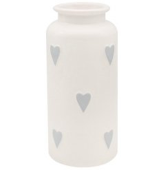 White and Grey Hearts Vase, 22cm