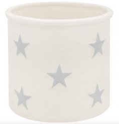 White and Grey Small Plant Pot in Stars, 12cm