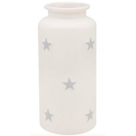 White Grey Stars Vase, 22cm