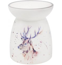 Classic and contemporary ceramic burner with delicate handpainted scenery featuring a Stag