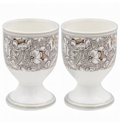 Set of 2 Ceramic Egg Cups in Traditional Floral Design