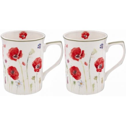 Set Of 2 Poppy Fields Mugs 
