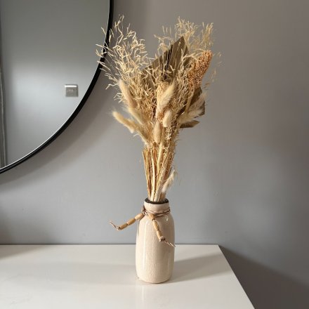 A mixed bouquet of Dried Flowers in a Beige Vase, 40cm