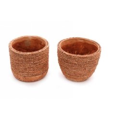 An Assortment of Two Planters in a Netural Rope Design
