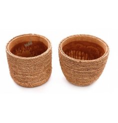 An assortment of two Planters in a Netural Rope Design