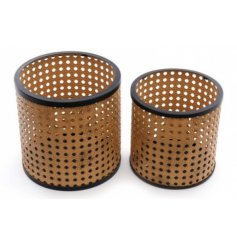 Set of Two Weave Planters, in Black and Neutral 