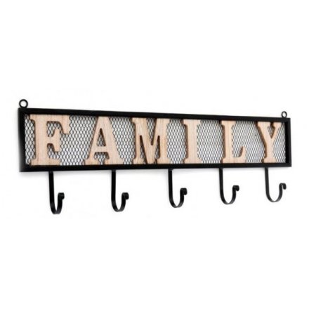 'Family' /  'Welcome' Set of 5 Hooks, 20cm