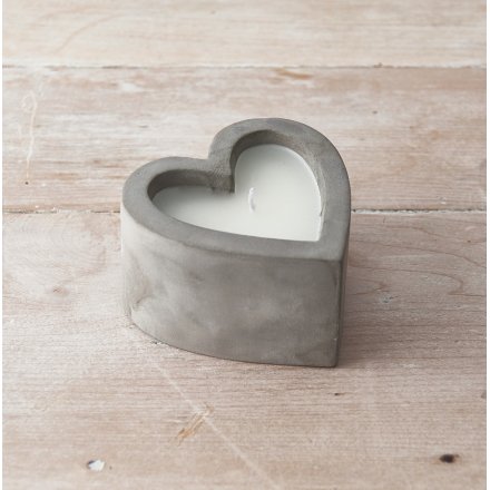 A Rustic Style Concrete Candle in Heart Design