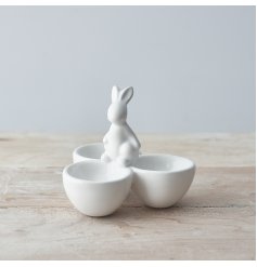 A Delightful Ceramic Three Egg Cup with Rabbit Design