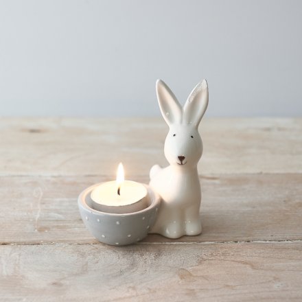 Sitting Ceramic Rabbit with Egg Holder, 10.5cm