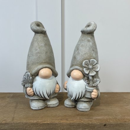 Two Assorted Grey Gnomes, 17.5cm