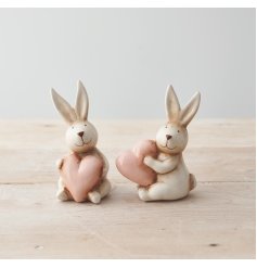 An Adorable Assortment of Two Rabbits Holding Hearts